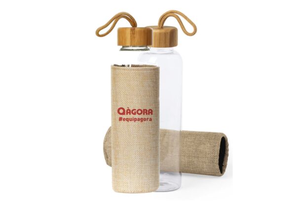Glass bottle with protection sleeve and bamboo cap NATURE 55.