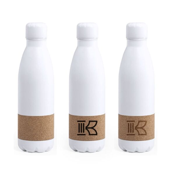 Bouteille métal blanc 750ml avec une bande en liège REVA.