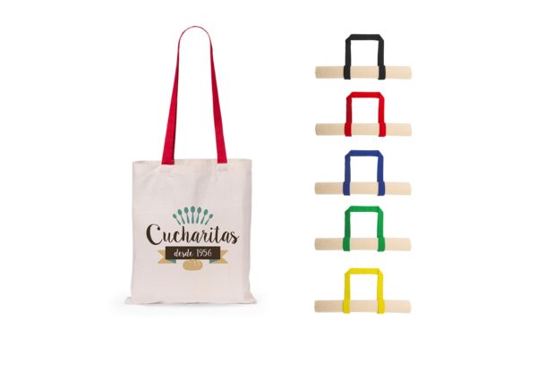 Bolsa algodón color natural con asas largas de colores FURY