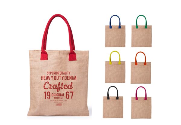 Medium jute bag with colored handle KELUZ.