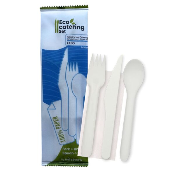 Set de cubiertos de papel con 4 componentes