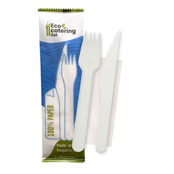 Set de cubiertos de papel con 3 componentes
